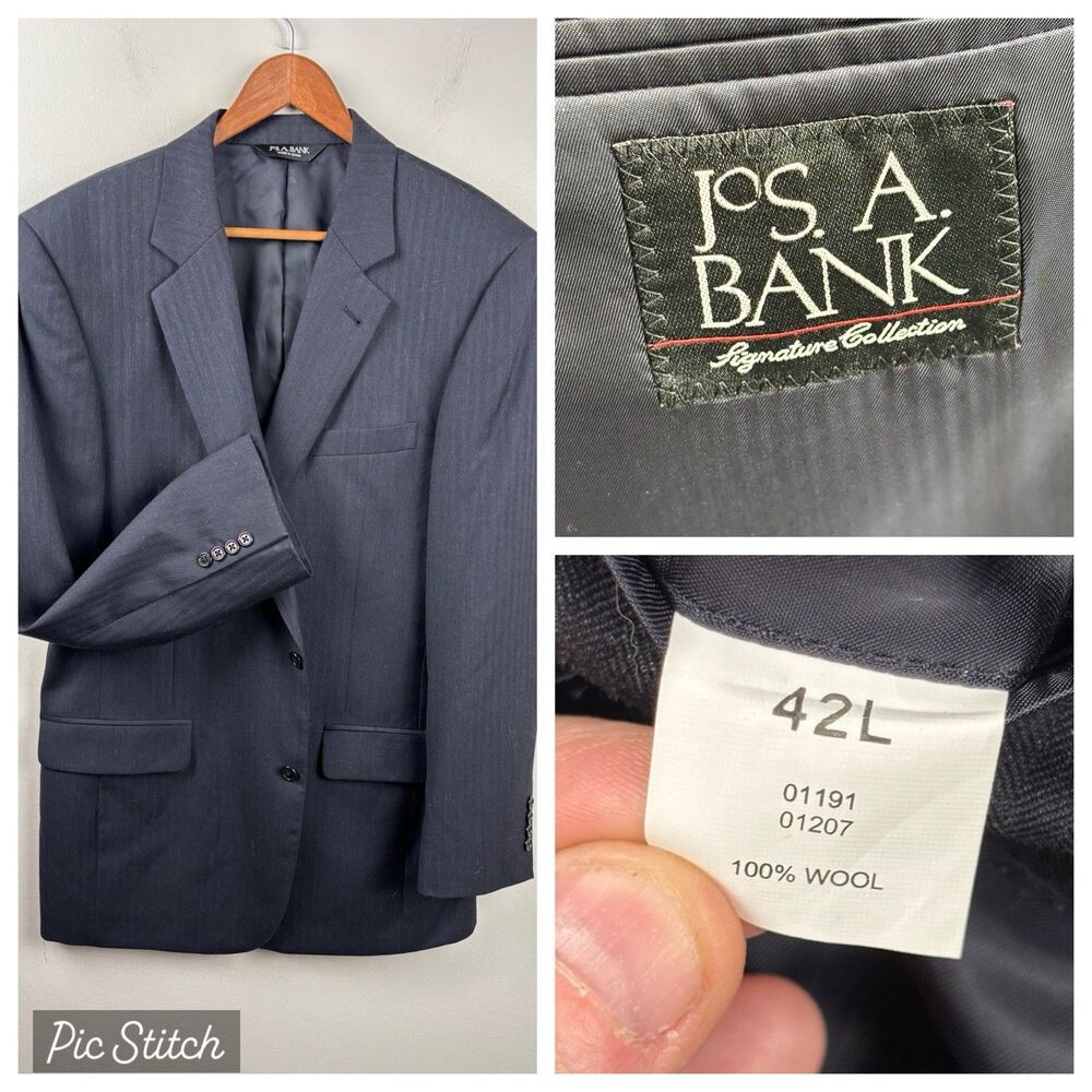 JOS A BANK Signature Mens Black Wool Sport Coat Suit Jacket Blazer 42L